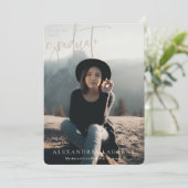 Beige Scripted Portrait Afstuderen Foto Aankondiging (Staand voorkant)