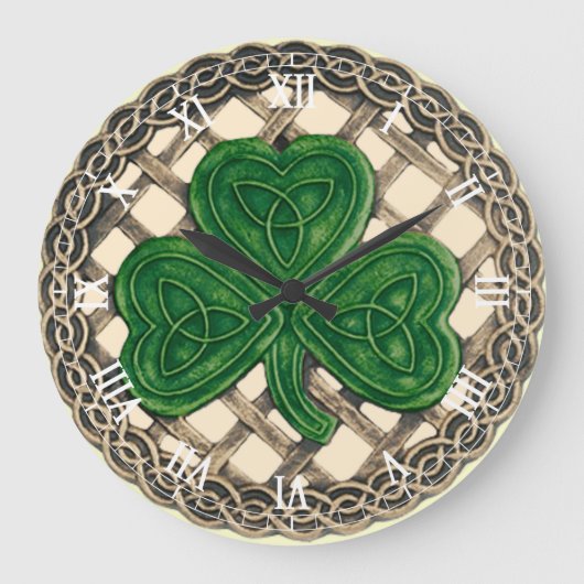 Beige Shamrock and Celtic Knots Grote Klok (Voorkant)