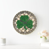 Beige Shamrock and Celtic Knots Grote Klok (Huis)