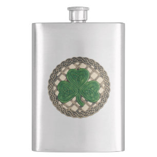 Beige Shamrock on Celtic Knots Flask Flacon