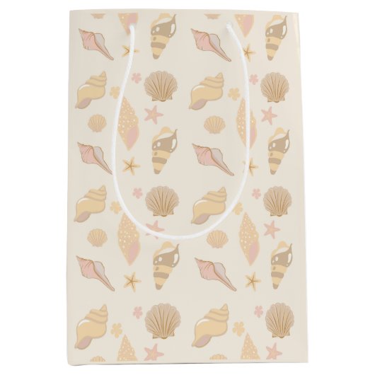 Beige Shells Pattern Medium Cadeauzakje (Voorkant)
