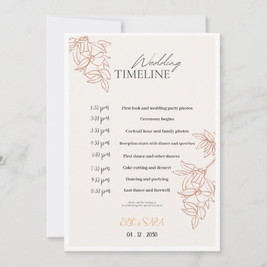 Beige & Simple Elegant Minimalistisch Trouwprogram Kaart (Voorkant)