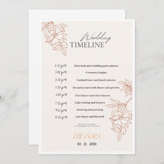 Beige & Simple Elegant Minimalistisch Trouwprogram Kaart (Voorkant / Achterkant)