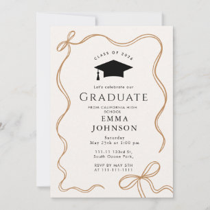 Beige Simple Line Doodles Graduation Party Kaart