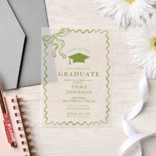 Beige Simple Line Doodles Graduation Party Vellum Uitnodigingen