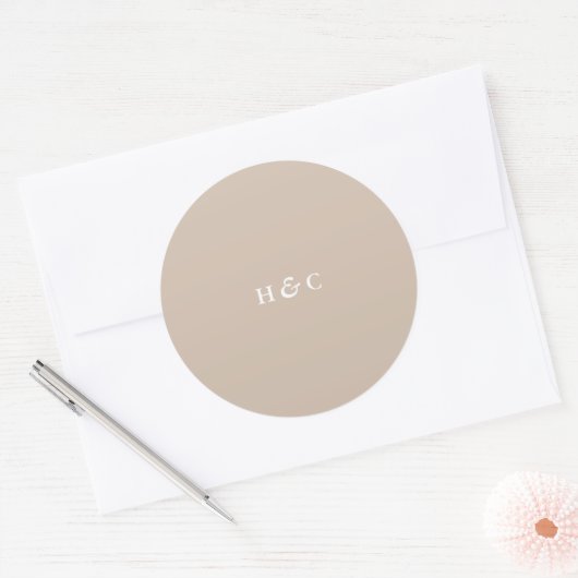 Beige Simple Plain Modern Wedding Ronde Sticker (Envelop)