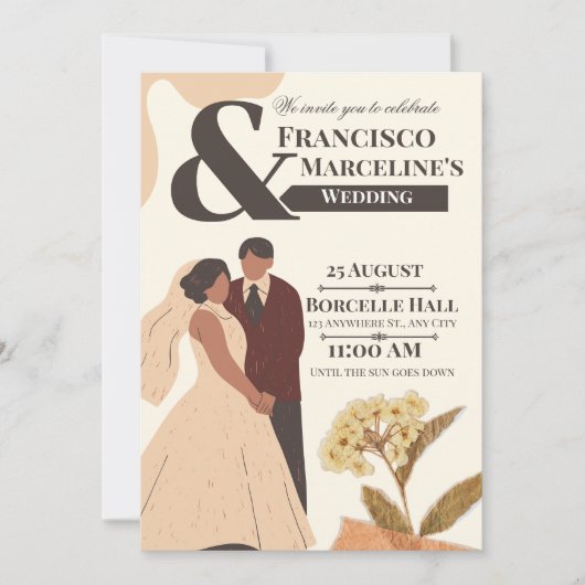 Beige Simple Scrapbook Wedding Invitation (Devant)