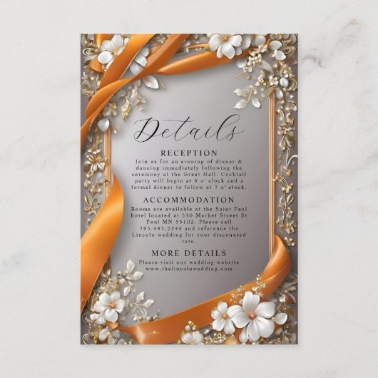 Beige Sinaasappels linten bloemen Details Informatiekaartje (Voorkant)