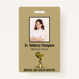 Beige Snake Medical Bowl Hygieia Gold Foto ID Badge