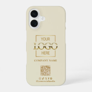 Beige stijlvol minimalistisch bedrijfslogo & QR-co iPhone 16 Hoesje