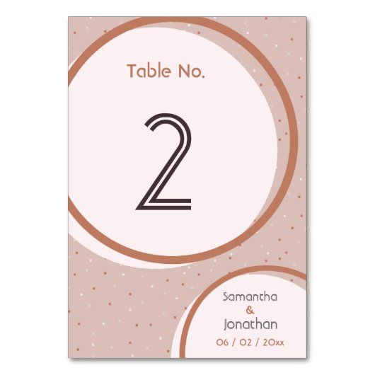 Beige Stippen en Circles Wedding Table Number Kaar Kaart (Voorkant)