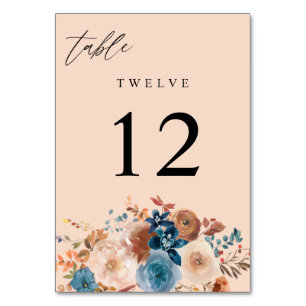 Beige & Stoffig Blauw Bloemen Tafelnummer V2 - Bei