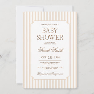 Beige streep baby shower neutrale uitnodiging