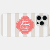 Beige strepen en koraalmonogram Case-Mate iPhone case (Achterkant (horizontaal))