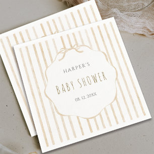 Beige Strepen met Schulpframe Baby Shower Servet