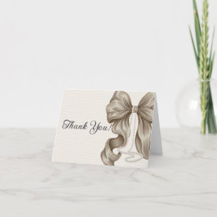 Beige Strik Meisje Baby Shower Bedankkaart
