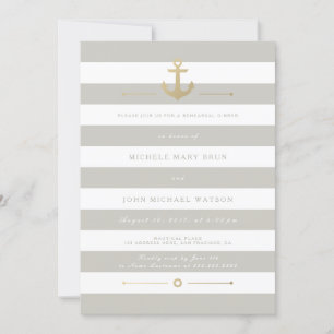 Beige Striped Nautical Rehearsal Dinner Invite Kaart