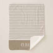 Beige Stripes Naam Monogram | Boerij Sherpa Deken (Voorkant)