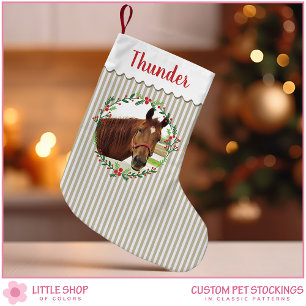 Beige Stripes Paardenmonogram Foto Kleine Kerstsok