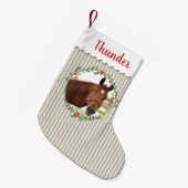 Beige Stripes Paardenmonogram Foto  Kleine Kerstsok (Voorkant (Hangend))