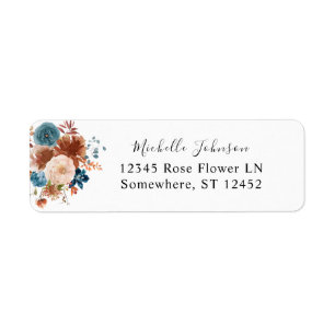 Beige & Stusty Blue Floral Return Address Label