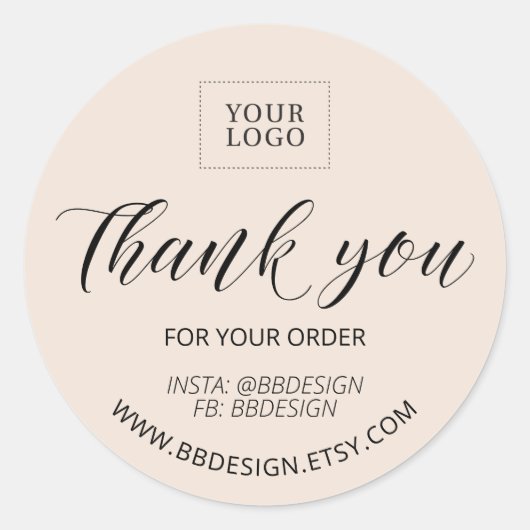 Beige Stylish Small Business Hartelijk dank, stick Ronde Sticker (Voorkant)