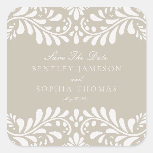 Beige Talavera Tegel Fiesta Save the Date Envelope Vierkante Sticker (Voorkant)