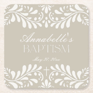 Beige Talavera Tegel Spaans Fiesta Doopsel Vierkante Kartonnen Onderzetter