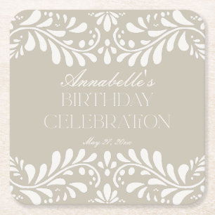 Beige Talavera Tegel Spaans Fiesta verjaardagsfees Vierkante Kartonnen Onderzetter