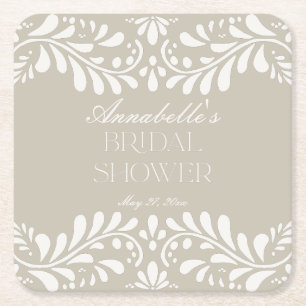 Beige Talavera Tegel Spaans Fiesta Vrijgezellenfee Vierkante Kartonnen Onderzetter