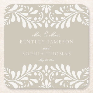 Beige Talavera Tegel Spaanse stijl Fiesta bruiloft Vierkante Kartonnen Onderzetter