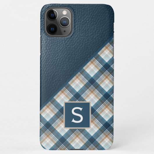 Beige Tan Bruin Donkerblauw Plaid Gingham Patroon iPhone Hoesje (Achterkant)