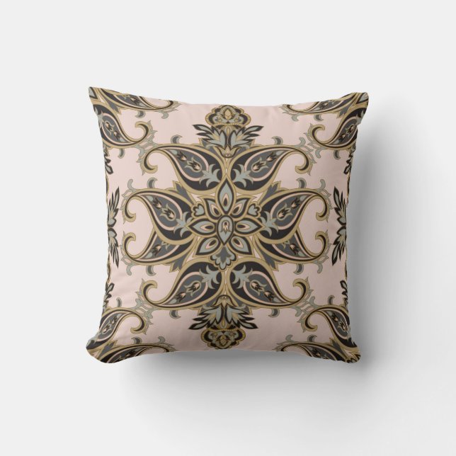  beige/Tan Damask Pillow Kussen (Voorkant)
