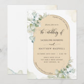 Beige Tan, Eucalyptus Oval Arch, Greenery Wedding Kaart (Voorkant / Achterkant)