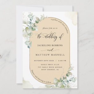 Beige Tan, Eucalyptus Oval Arch, Greenery Wedding Kaart