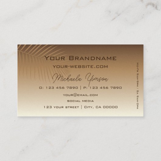 Beige Tan gradiënt Modern met Palm Leaf Simpel Visitekaartje (Achterkant)