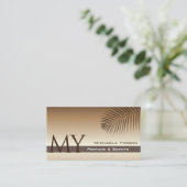 Beige Tan Gradient Palm Leaf met Monogram Simple Visitekaartje (Staand voorkant)