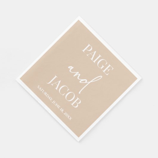 Beige Tan Minimalistische Aangepaste Namen Bruilof Servet (Hoek)