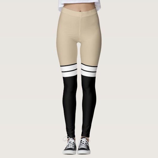 Beige Tan Skin Kleur Zwart Wit Knie High Sock Leggings (Voorkant)