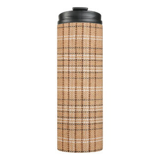 beige tartan achtergrond een gecontroleerd vlechtw thermosbeker
