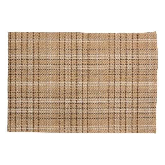 Beige Tartan: Klassiek Plaid Weave. Kussensloop (Achterkant)