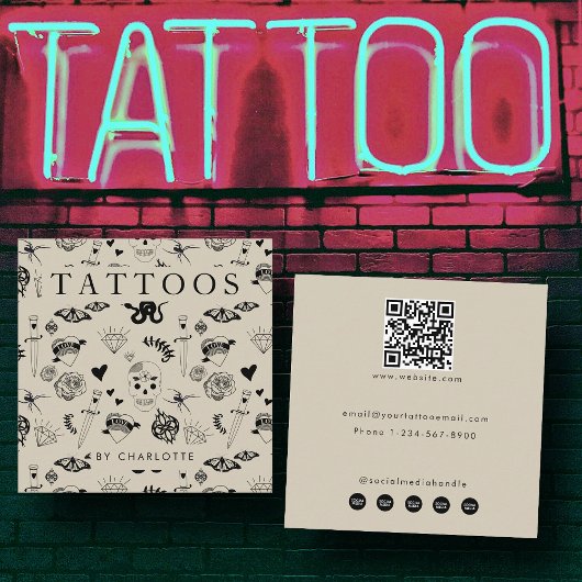 Beige Tattoo Artist Custom Social Media Icons Vierkante Visitekaartje