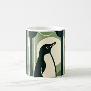 Beige Taupe Geometrische Retro 70s Pinguïn Forest Koffiemok