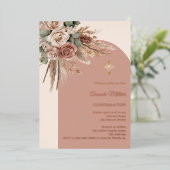 Beige taupe ivory roses pampas arch Confirmation Folie Uitnodiging (Staand Voorkant)