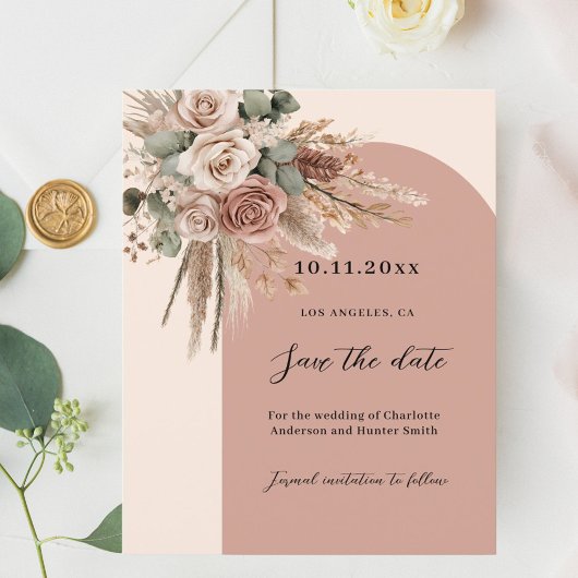 Beige taupe rozen boogbruiloft Save the Date Flyer