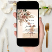 Beige taupe rozen pampas foto boog bruiloft save the date