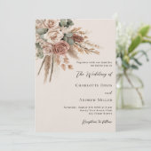 Beige taupe rozen pampasgras luxe trouwfeest kaart (Staand voorkant)