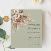 Beige taupe rozen salie groene huwelijksuitnodigin