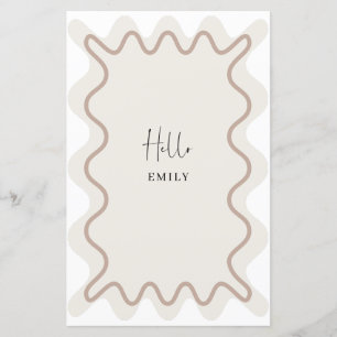 Beige Taupe Wavy Border menukaart met naam