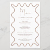 Beige Taupe Wavy Border menukaart met naam (Voorkant)